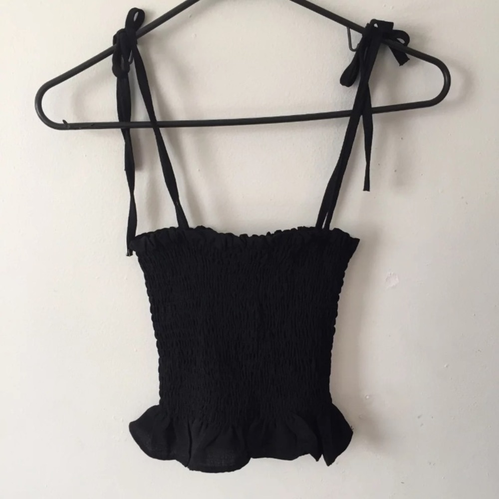 black smocked top